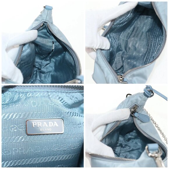 PRADA Chain Shoulder Bag Nylon Light Blue Silver Auth 145974M - Picture 15 of 16